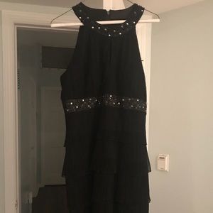 Black halte neck tiered cocktail dress